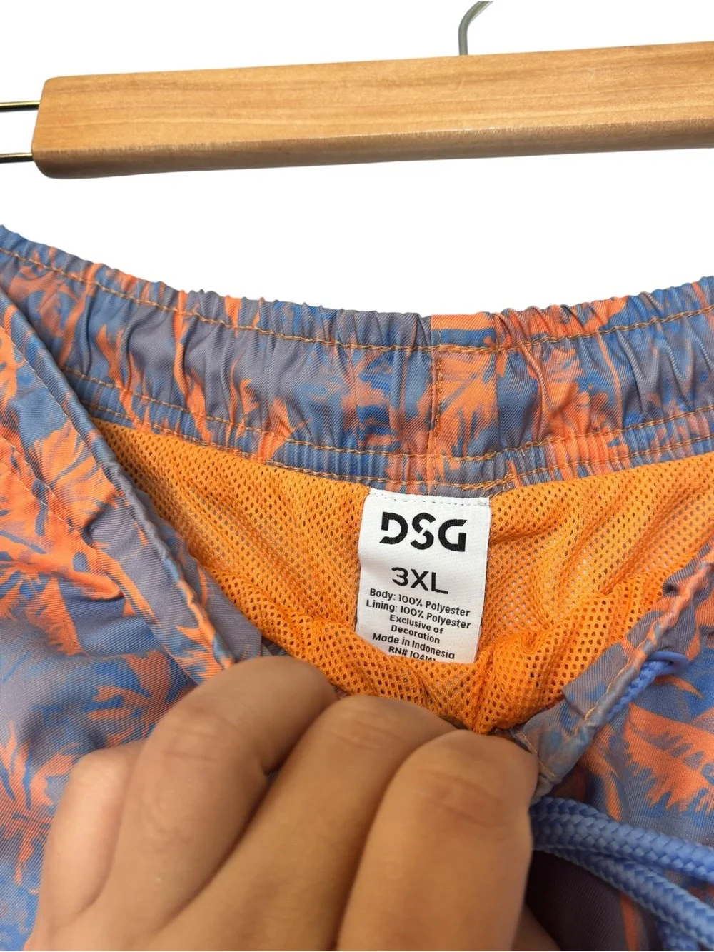 NWT DSH Men's Blue Swim Shorts with Orange Palm-Print Sz 3XL